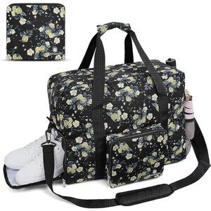 Green Floral Printed Sports Travel‎ Tote Bag Weekender Duffle Gym Crossbody Bag